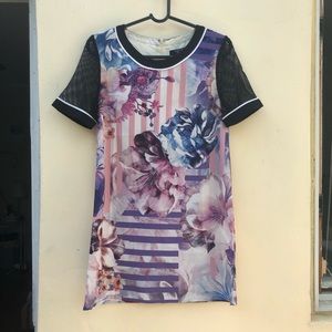 LF floral shirt sleeve mesh dress